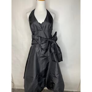 Vintage Bari Jay Black Tafetta Bubble Halter Dress Sz 10